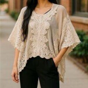 XCVI Cream Lace Overlay Top - Never Worn